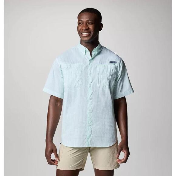 Columbia Other - COLUMBIA Men’s PFG Super Tamiami Short Sleeve Shirt In Glaze Green Multi Gingham